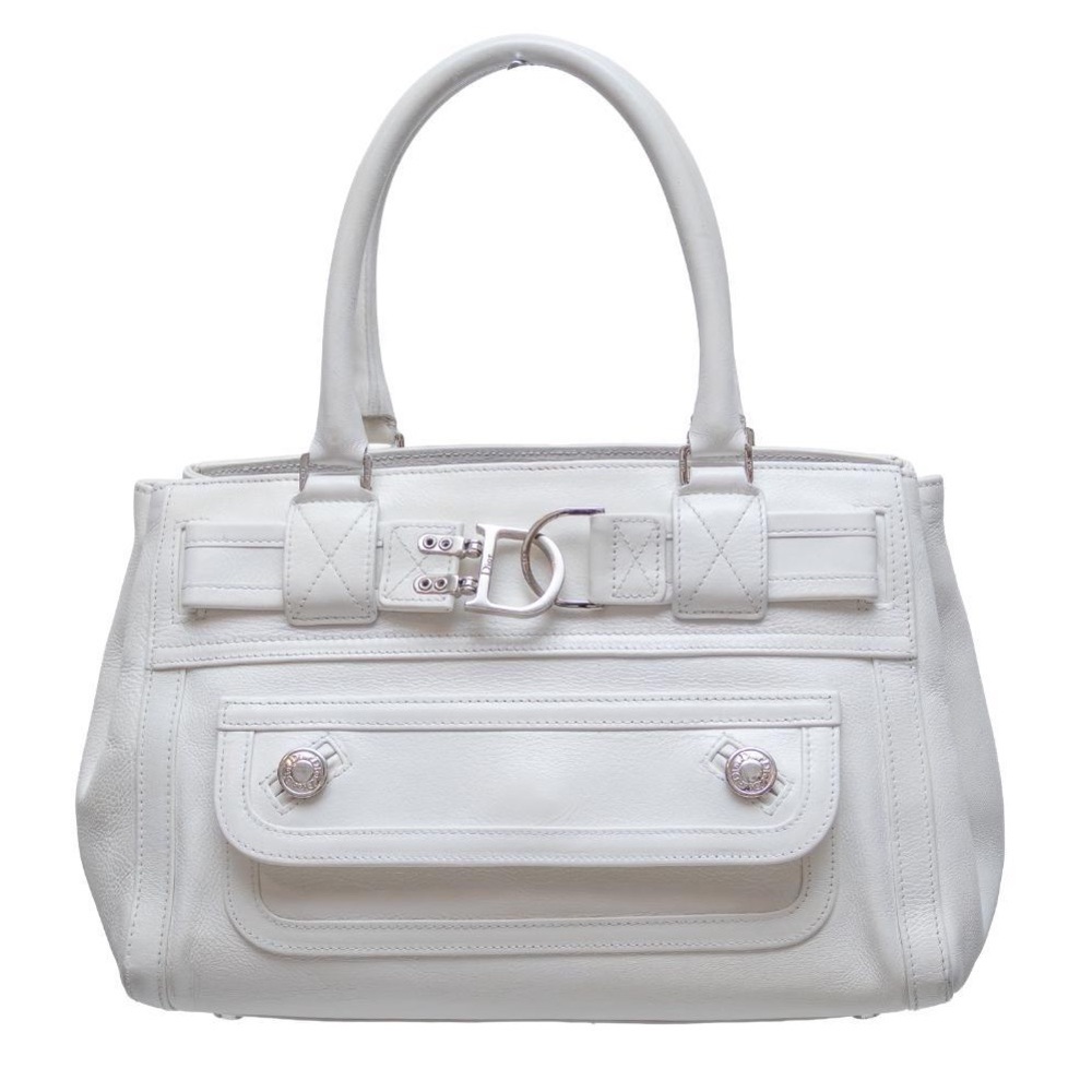 Christian Dior White Leather Flight Top Handle Handbag